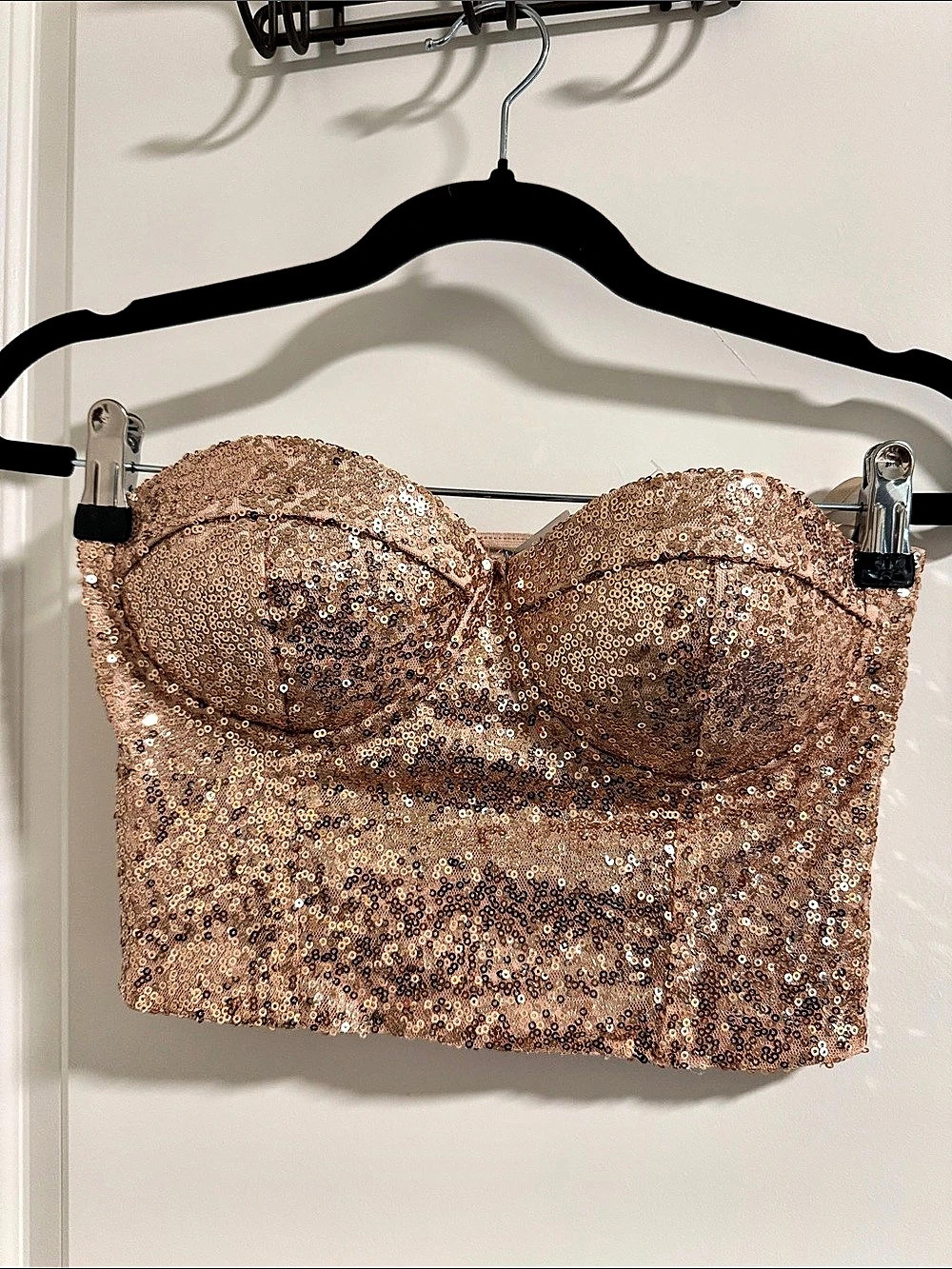 Charlotte Russe Glam Squad Night Sequin Bustier Crop Top in Pink Size Small NWT